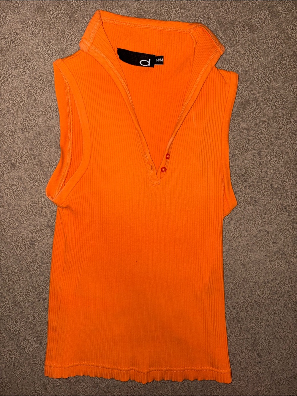 Orange Ribbed 2-Button Collar Tank Sleeveless Women’s Size M. Like-New Condition